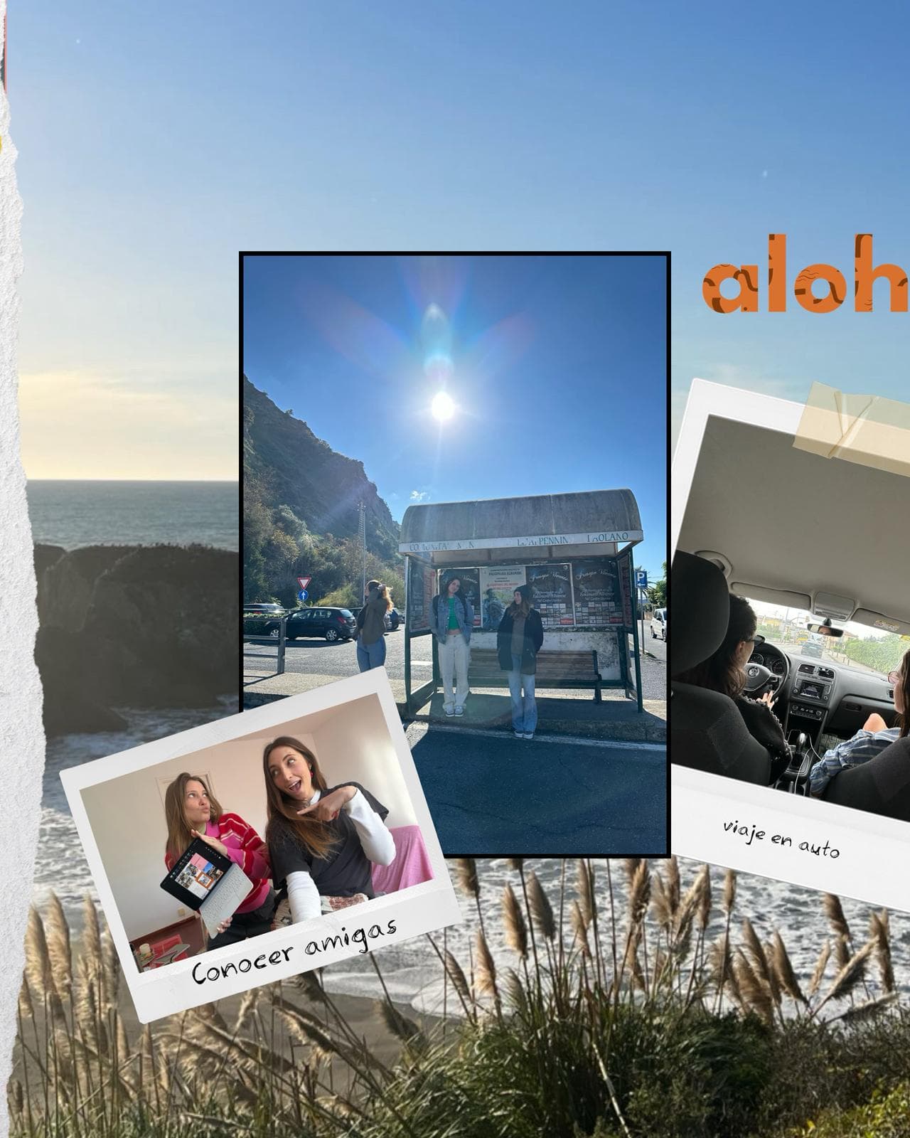 Collage de amigas y viaje compartido en ruta