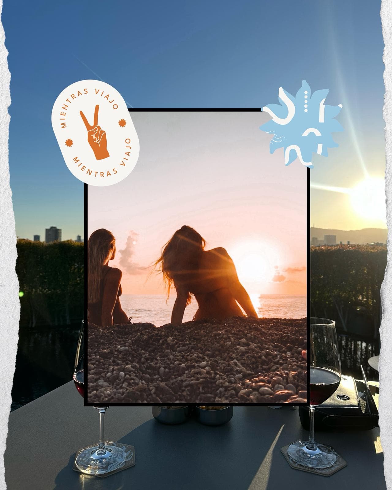 Composición visual del atardecer y espíritu de escapada